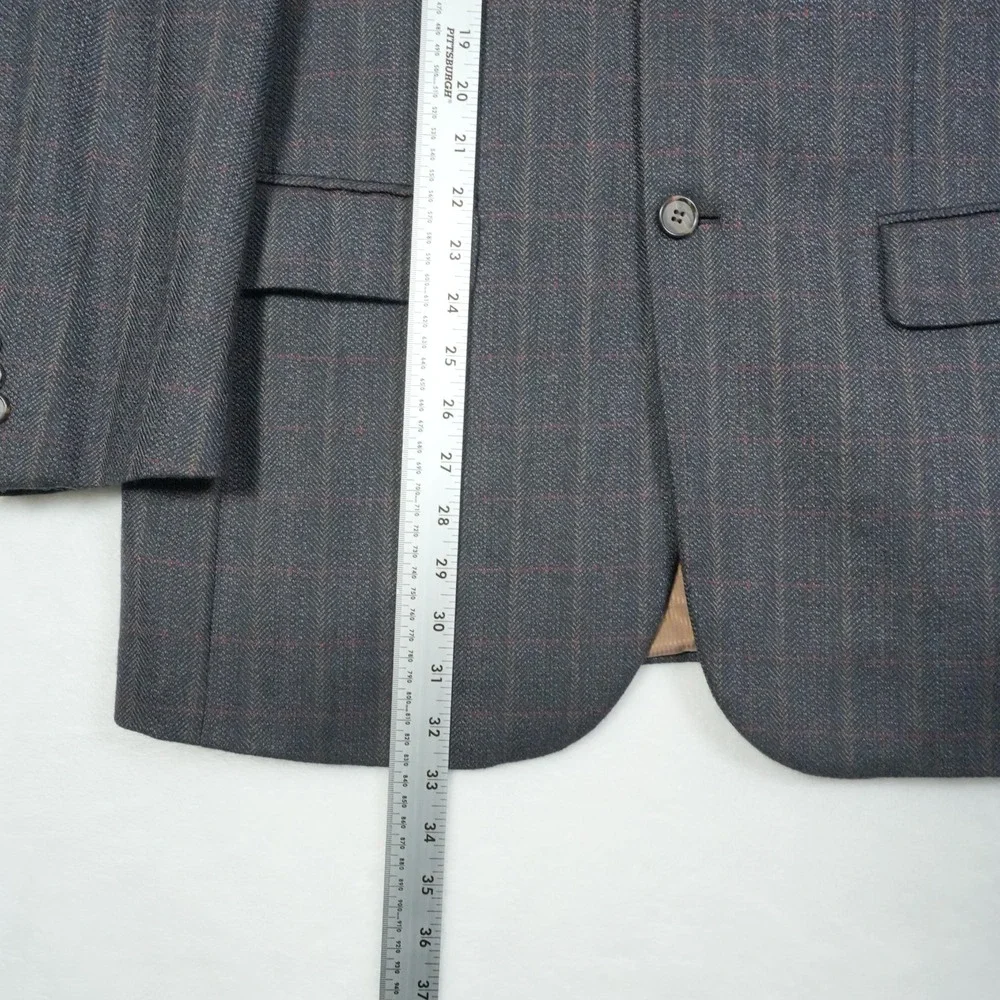Pendleton 42R Men's Wool Sport Coat Charcoal‎ Gray Herringbone Plaid Checked